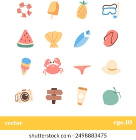 a set of colorful summer themed icons