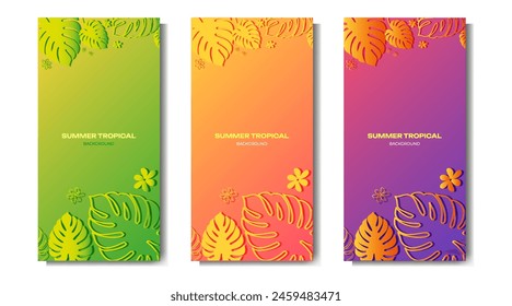 Set of colorful summer vertical banners with tropical plants. Vector illustration 