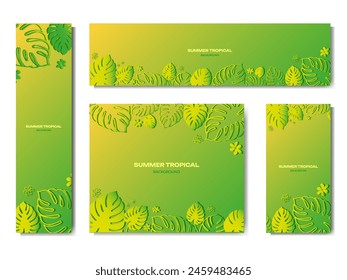 A set of colorful summer web banners with tropical plants. Vector illustration 