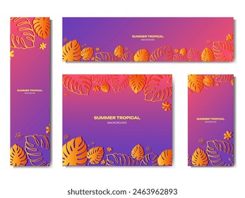 A set of colorful summer web banners with tropical plants. Vector illustration 