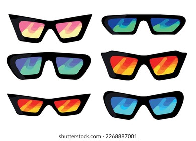 Set of colorful sunglasses flat icon isolated on white background. Vector illustration.