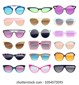 Set of colorful sunglasses icons. Fashion glasses accessories.