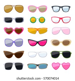 Set of colorful sunglasses icons. Fashion accessories.