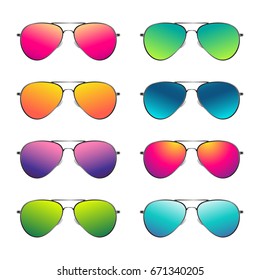 Set of Colorful Sunglasses Icons. Vector Illustration. Realistic style. Summer Fashion Design Element