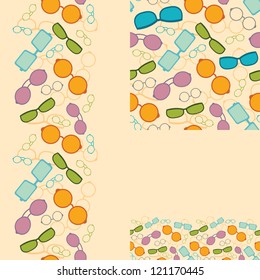 Set of colorful sunglasses seamless pattern and borders