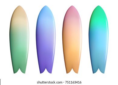 Set of colorful surfboards. Realistic vector illustration of surfing equipment