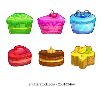 Set of colorful sweet cakes, isolated vector elements