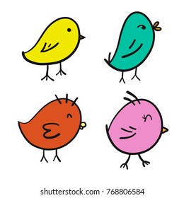 Set of colorful sweet chick cartoon isolated on white background. flat icon Vector illustration.