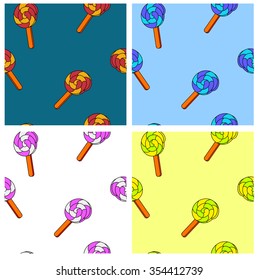 Set of colorful sweet lollipop candy cane seamless pattern