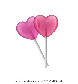 Set colorful sweet lollipops. candies of shape of hearts on stick. Vector illustration.