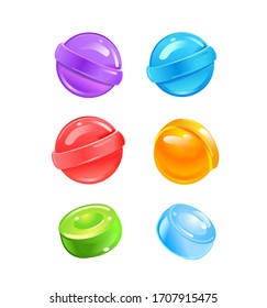 Set colorful sweet lollipops. Round candies. Vector illustration