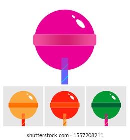 Set colorful sweet lollipops. Rounds and candies on stick. Editable colors and vectors.