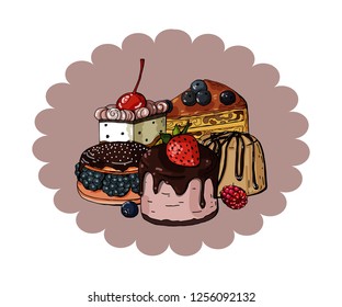 Set of colorful Sweets and Cakes   vector illustration