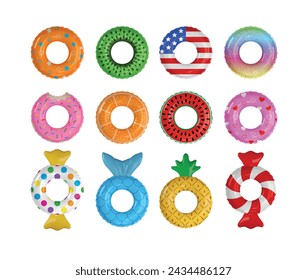 set of colorful swimming rings. collection of funny floating rings. summer iflatable rings