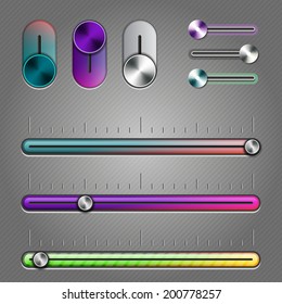 Set of colorful switch buttons on gray background.