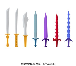 Set of colorful sword in flat style, vector object