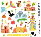Set of colorful symbols, landmarks of Colombia. Perfect for advertising, tourist guides travel blogs books, atlases