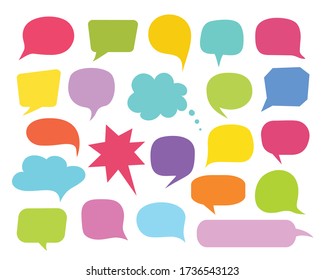 Set of colorful talk and think speech bubbles. Vector illustration.