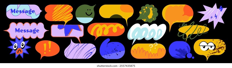 Set of colorful talking speech balloons Bubble Conversation Chat Debate, speech balloon with emoji, chat bubble line art vector icons for apps and websites