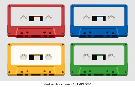 Set of Colorful Tape Cassettes Isolated on White background - Vector Illustration