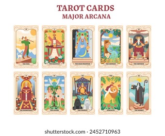 Set of colorful tarot cards. Tarot cards major arcana. flat style.
