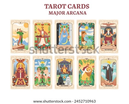 Set of colorful tarot cards. Tarot cards major arcana. flat style.
