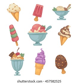 Set of colorful tasty ice cream. Isolated on white. Vector illustration.