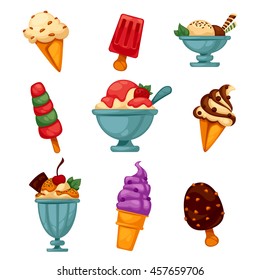 Set of colorful tasty ice cream. Isolated on white. Vector illustration.