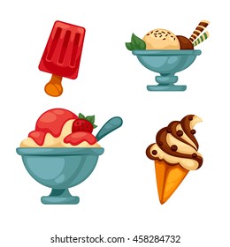 Set of colorful tasty ice cream. Isolated on white. Vector illustration.