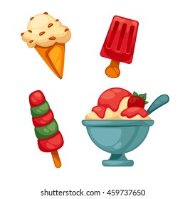 Set of colorful tasty ice cream. Isolated on white. Vector illustration.