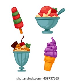 Set of colorful tasty ice cream. Isolated on white. Vector illustration.