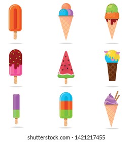 Set of colorful and tasty icecream from different fruits