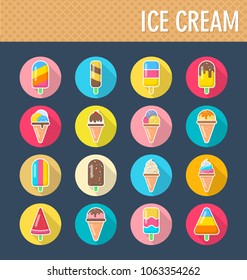 Set of colorful tasty isolated ice cream with long shadow. Vector Illustration. File Format EPS :10.