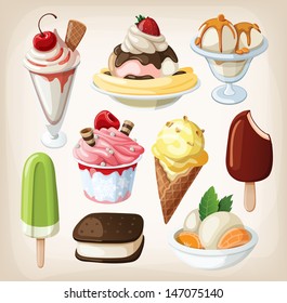 Set of colorful tasty isolated ice cream.