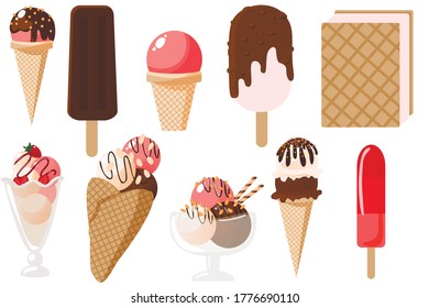 Set of colorful tasty isolated ice cream. Vector