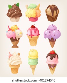 Set of colorful tasty isolated ice cream. Vector