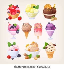 Set of colorful tasty isolated ice cream. Vector