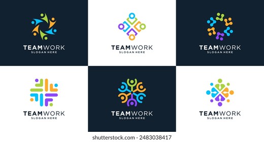 Set von farbenfrohen Teamwork-Logo-Design-Vorlage. Moderne Menschen oder die Menschheit Symbol Logo Vektorgrafik.