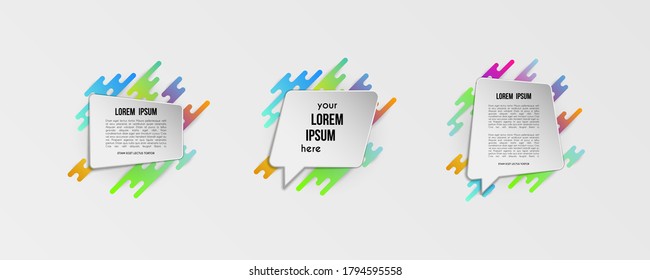 Eine Reihe von bunten Vorlagen mit abstrakten Farbverlauf-Formen. Neonfarben und -karten in modernem Design. Futuristische Vektorgrafik-Hintergrund