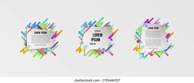 Eine Reihe von bunten Vorlagen mit abstrakten Farbverlauf-Formen. Neonfarben und -karten in modernem Design. Futuristische Vektorgrafik-Hintergrund
