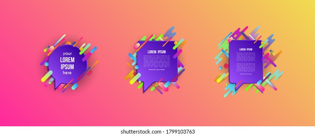 Conjunto de plantillas coloridas con formas de degradado abstracto. Líneas de color neón y tarjetas de diseño moderno. Fondo vectorial futurista