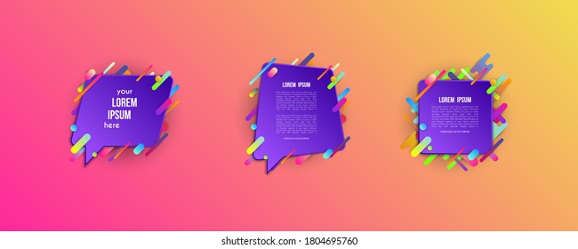 Conjunto de plantillas coloridas con formas de degradado abstracto. Líneas de color neón y tarjetas de diseño moderno. Fondo vectorial futurista