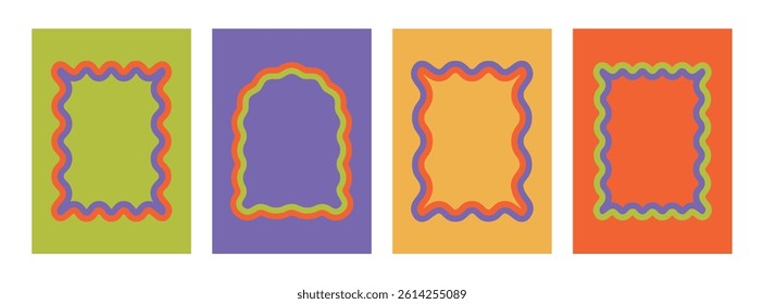 Set of colorful templates in the form of frames with zigzag wavy jagged edges. . Isolated vector illustration in retro style for banners, posters, invitations, text boxes.