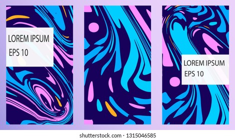 Set of colorful templates for stories, booklets, sites, banners. Purple and blue colors. Ratio is 16 to 9.