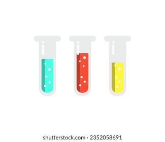 Set of colorful test tubes. Laboratory research, technology, analysis concepts. Flat vector design isolated illustration on white background.