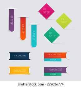 Set of colorful text box with steps, trendy colors. Vector illustration can be used for workflow layout, diagram, number options, web design.