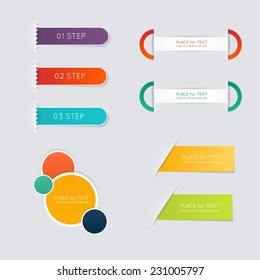 Set of colorful text box with steps, trendy colors. Vector illustration can be used for workflow layout, diagram, number options, web design.