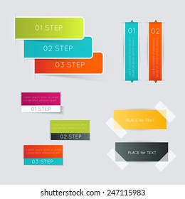 Set of colorful text box with steps, trendy colors. Vector illustration can be used for workflow layout, diagram, number options, web design.