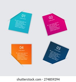 Set of colorful text box with steps, trendy colors. Vector illustration can be used for workflow layout, diagram, number options, web design.