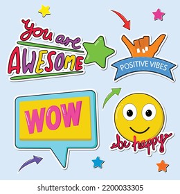 Set of colorful text stickers for notebook. Inspirational text, Design elements for decorating diary and printing.